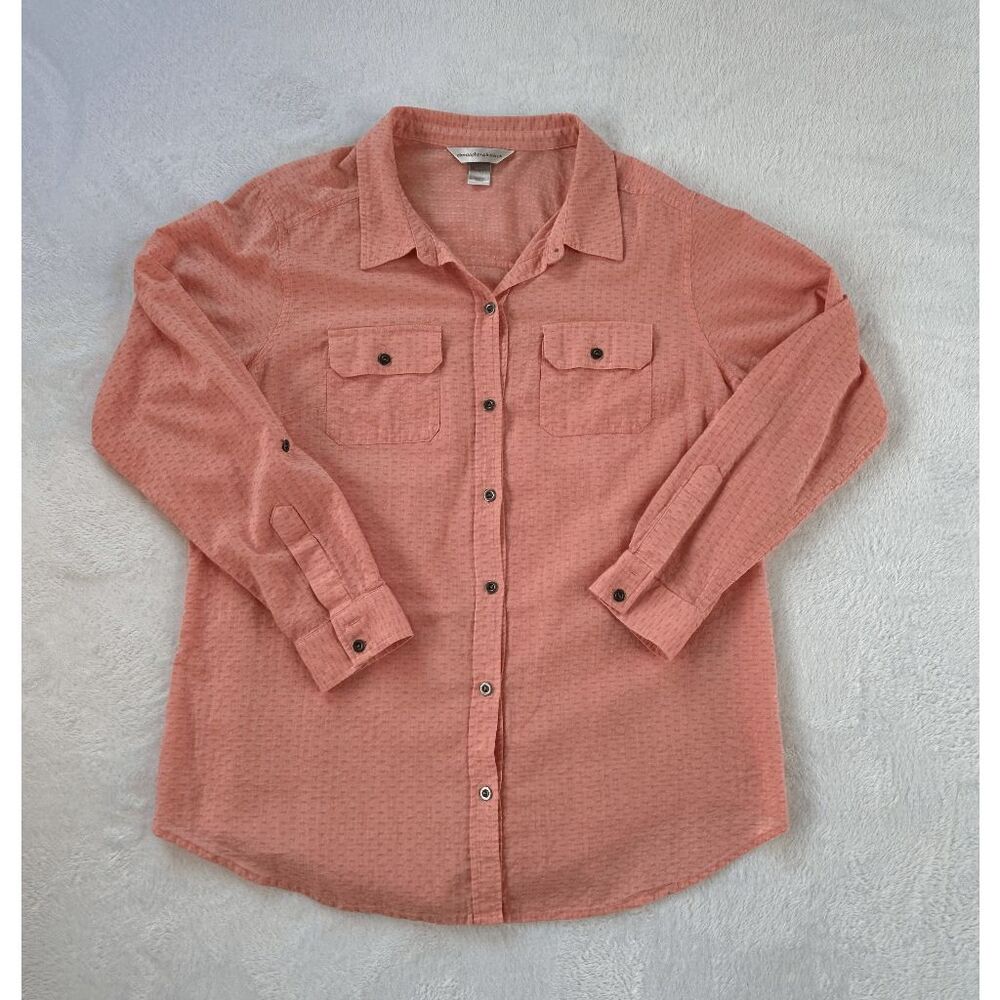 Christopher & Banks 100% Cotton Long Sleeve Lightweight Button-down Size L Peach